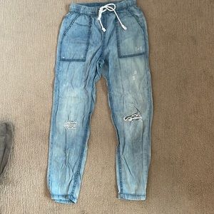 Aerie size XS, Distressed Chambray Drawstring Jeans